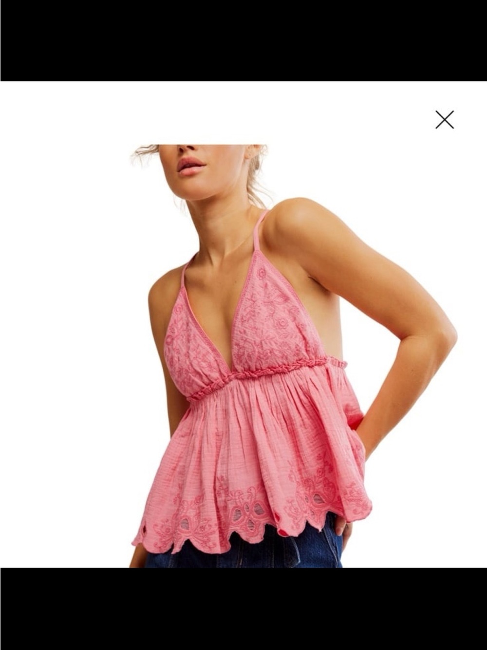 NWT free people women’s sunny days cotton embroidered cami pink top size S